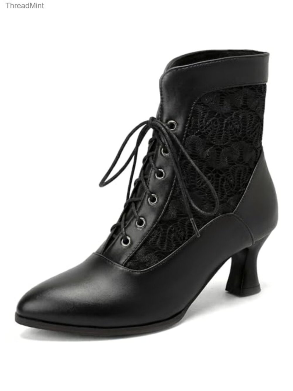 Victorian Lace Up Ankle Boots for Women | Pointed Toe Kitten Heel Bridal Witch